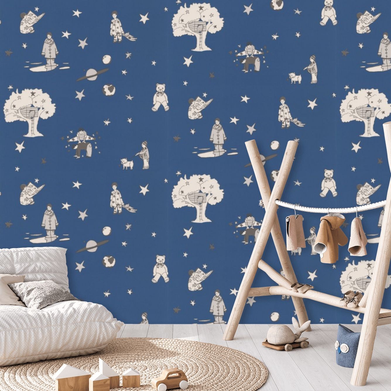 Once Upon a Star Wallpaper - Navy and White - By Katie Bourne Interiors -  B6 Once