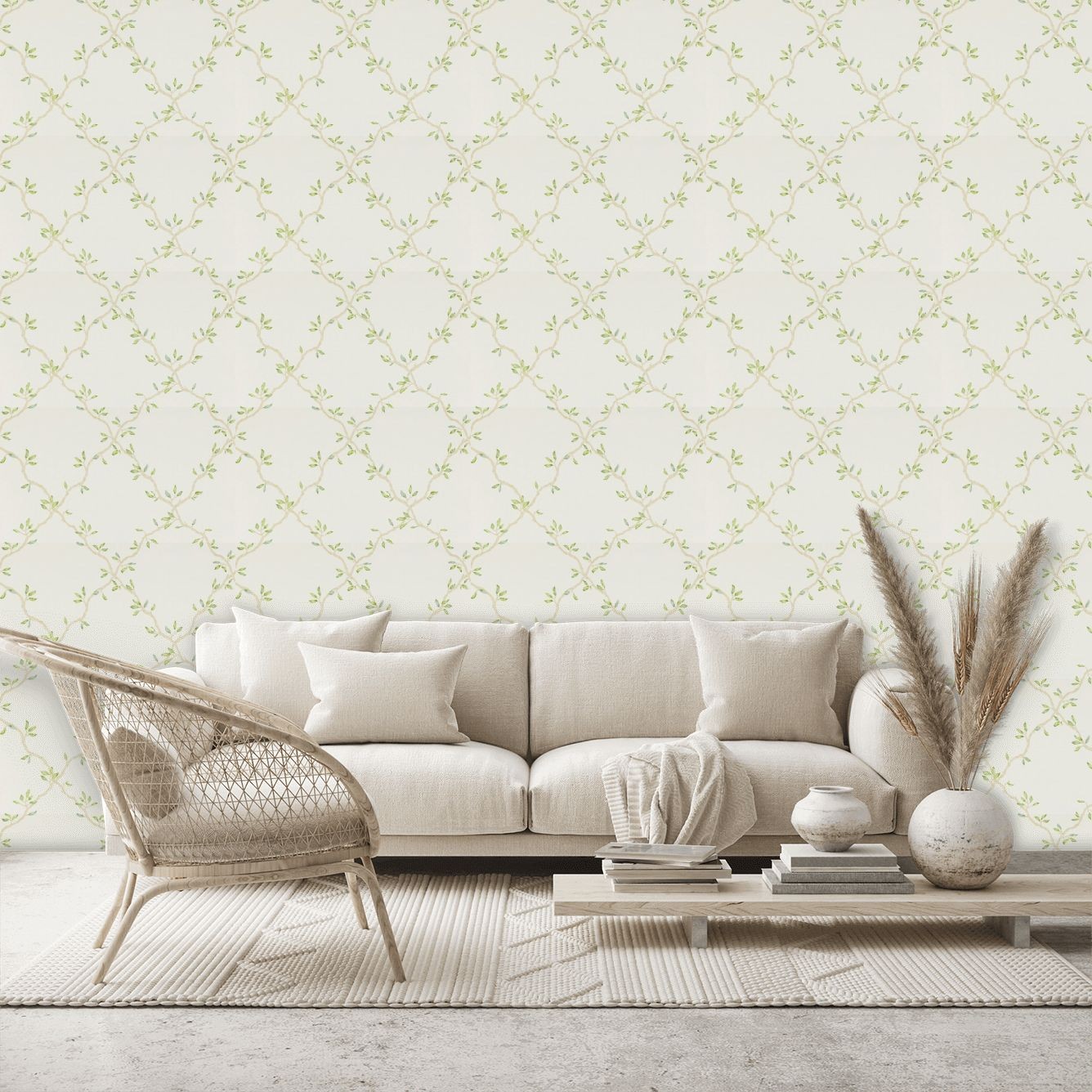 Leaf Trellis Wallpaper - Pale Green - By Colefax and Fowler - 07706/02