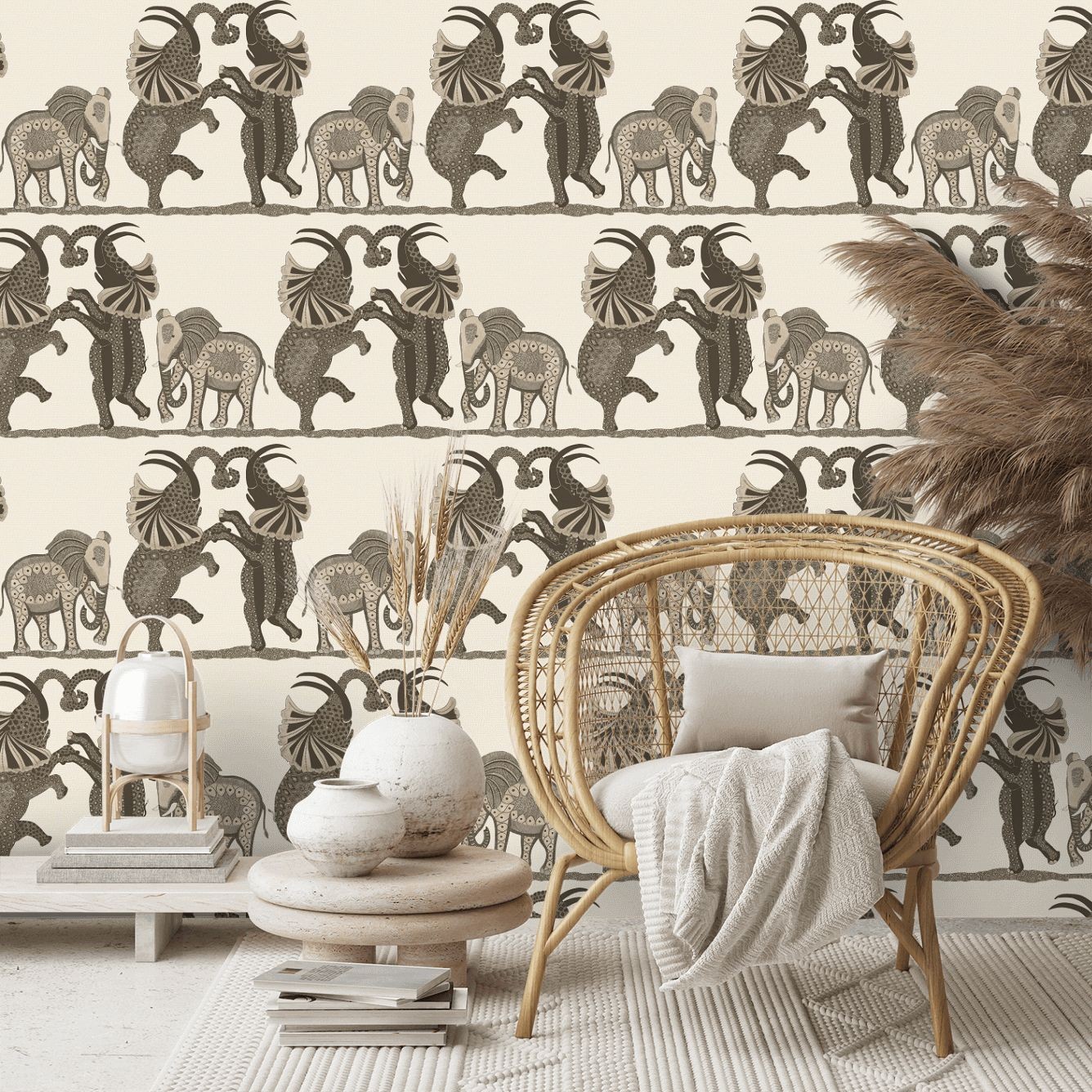 Safari Dance Wallpaper - Neutral / Charcoal - By Cole and Son - 109/8036