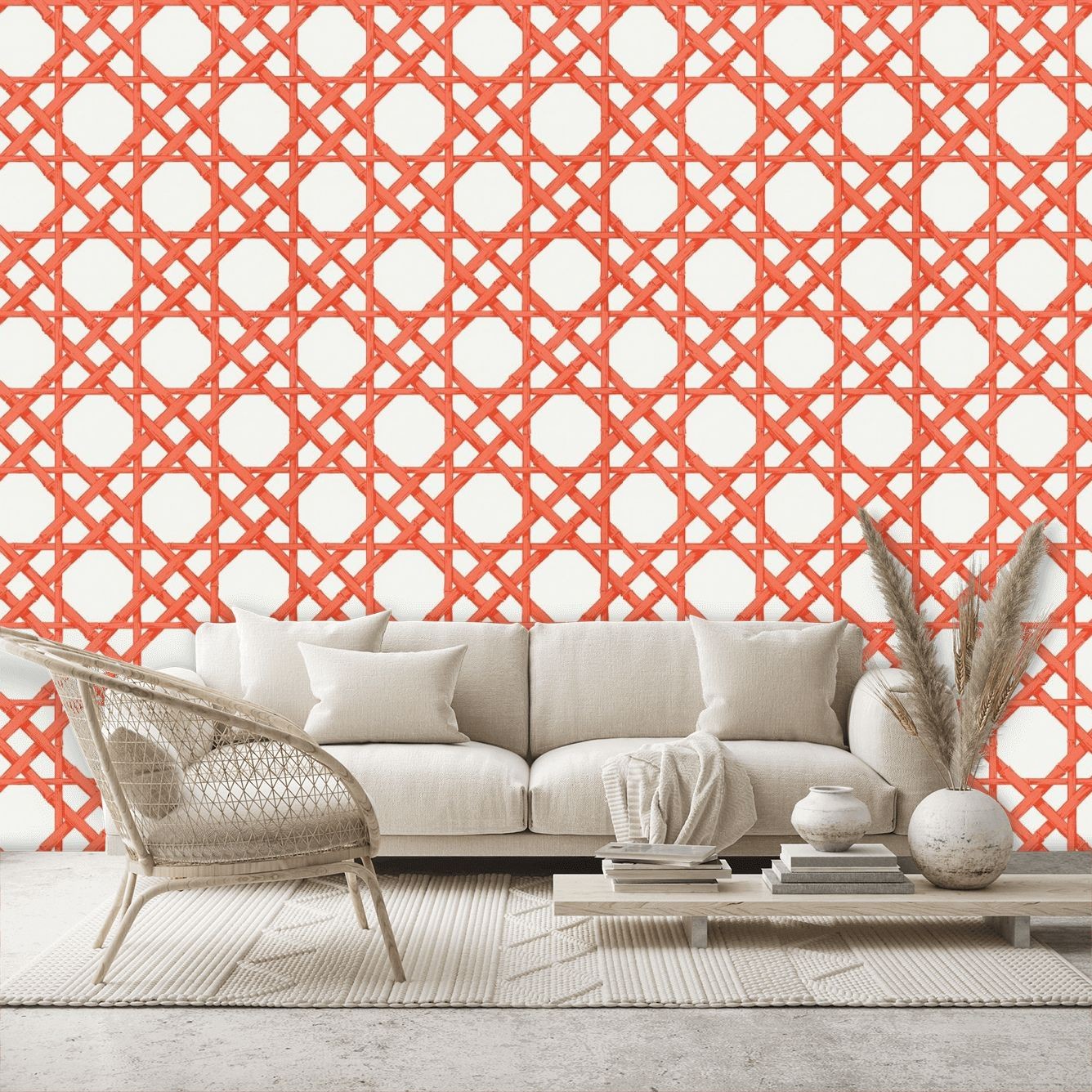 Cyrus Cane Wallpaper - Coral - By Thibaut - T13142