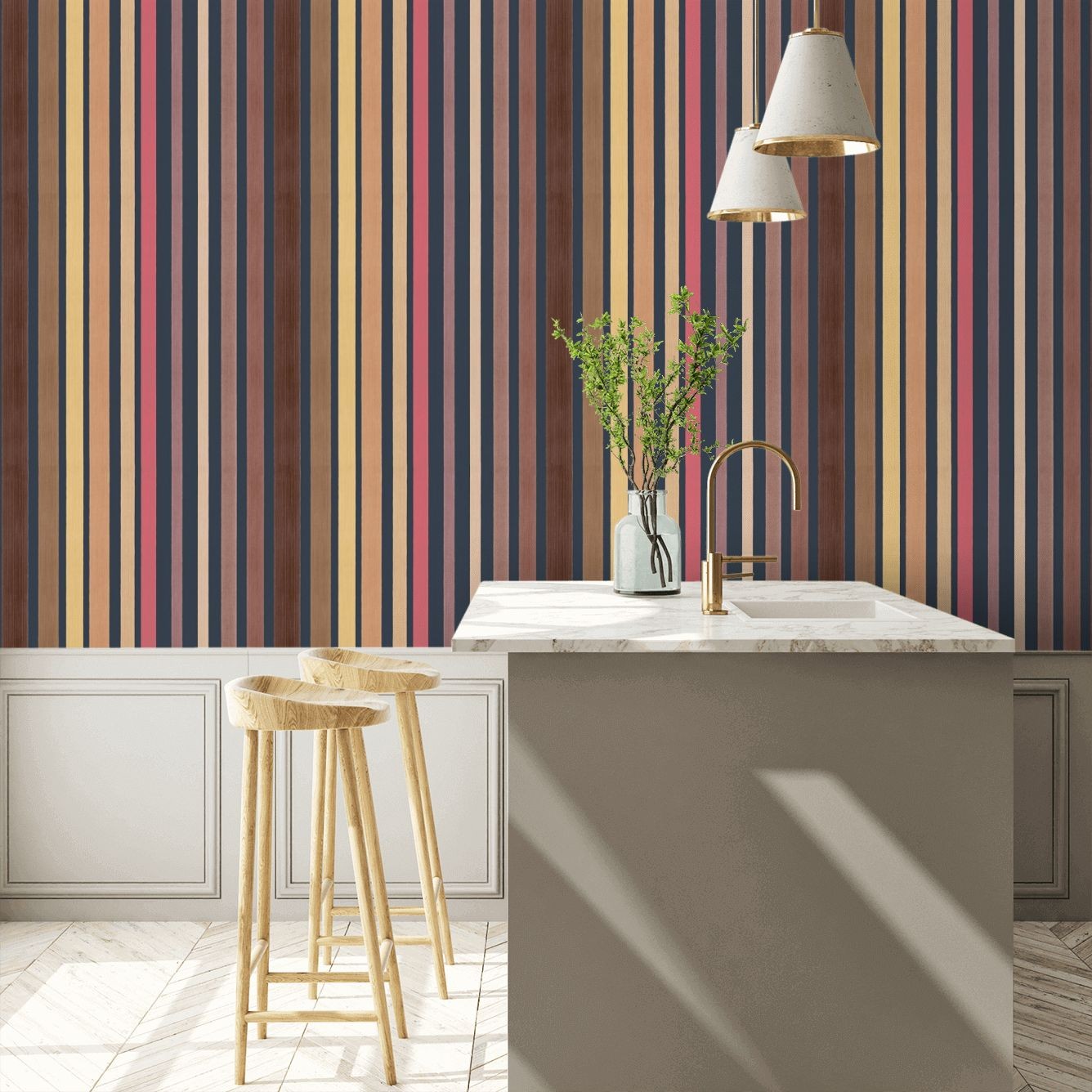 BROWN AND CREAM  sophia striped Wallpaper  lampshade .