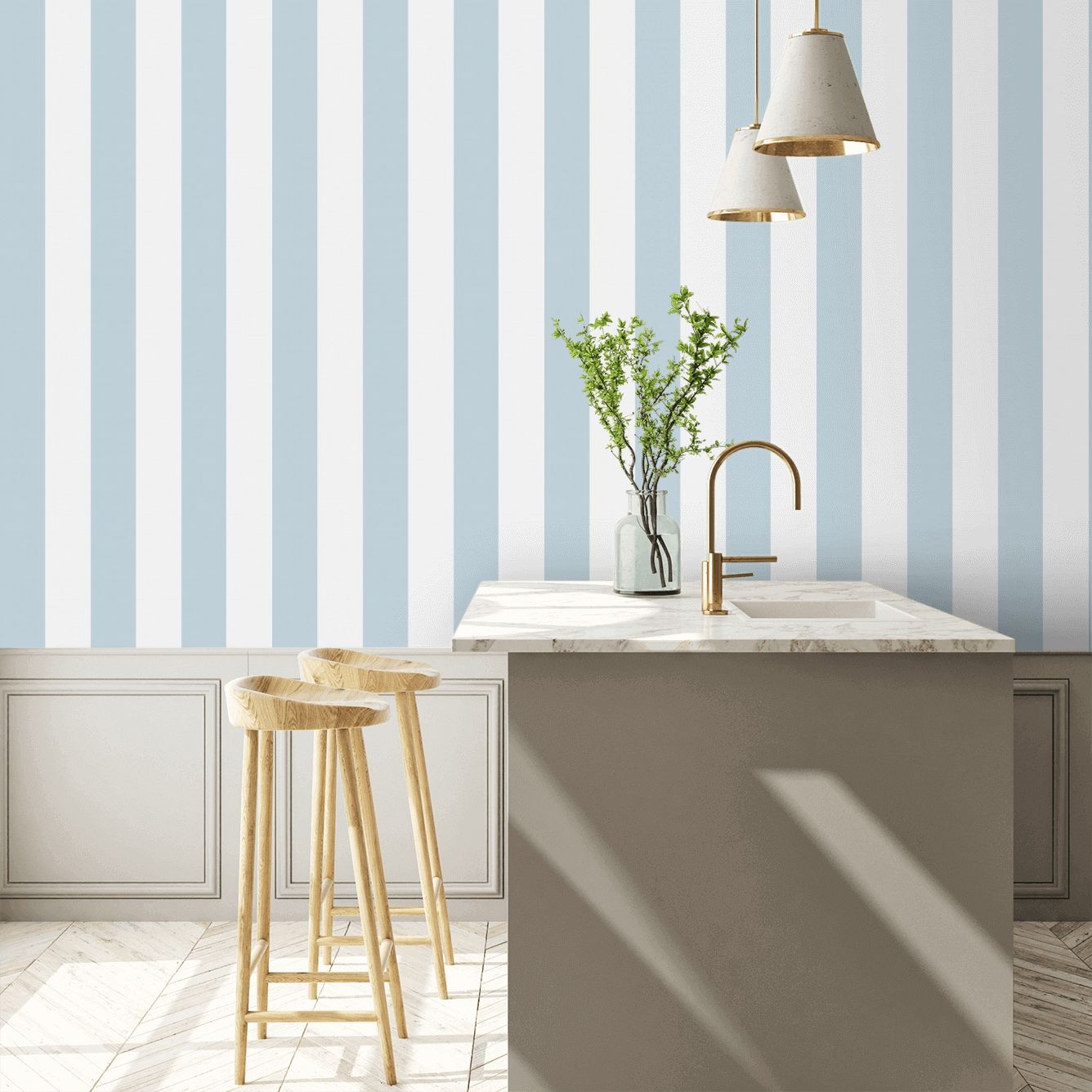Glastonbury Stripe Wallpaper - Pale Blue - By Cole and Son - 96/4022