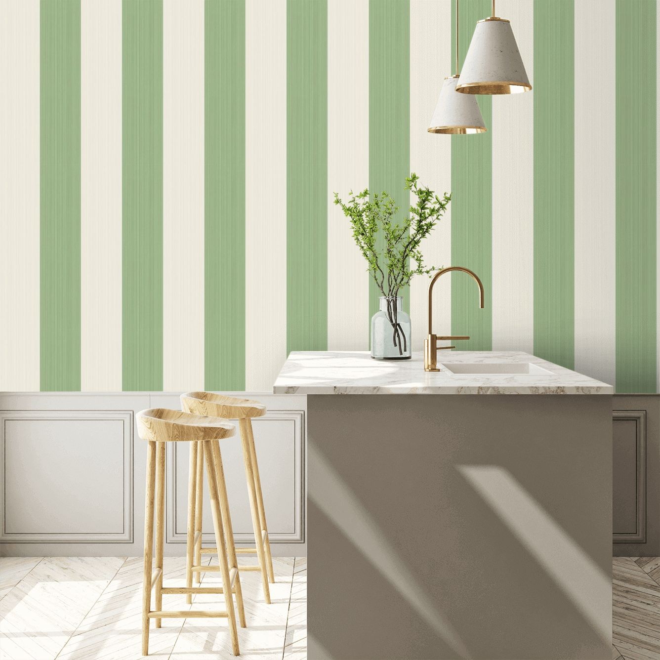 Galerie Smart Stripes 2 Wide Stripe Wallpaper  G67583  Green  White