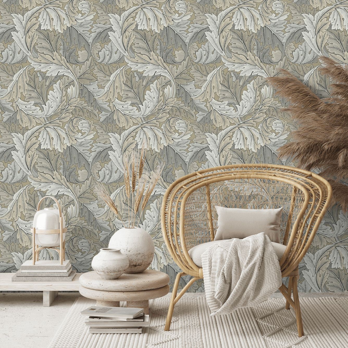 Acanthus Wallpaper - Manilla/Stone - By Morris and Co - 216441