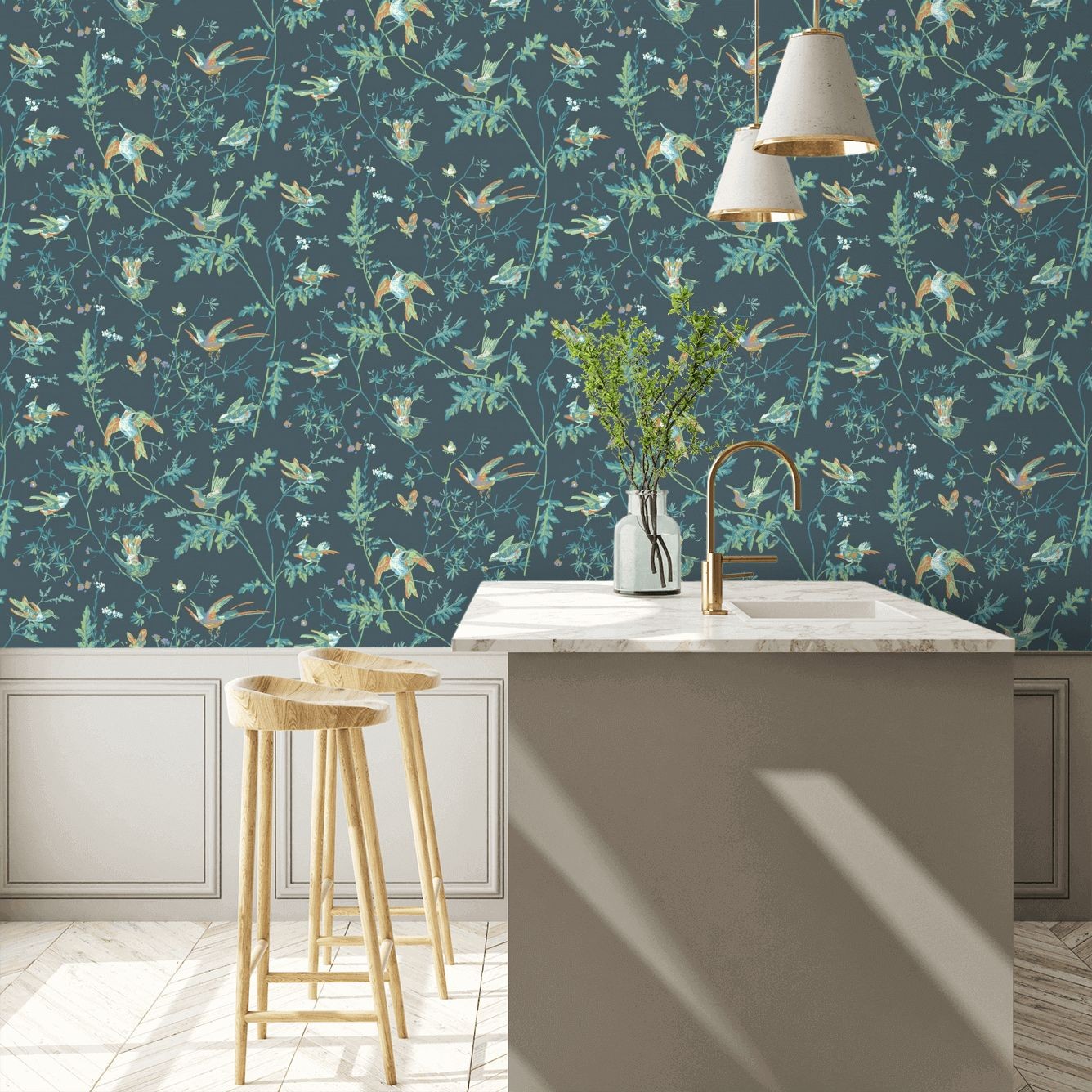 Hummingbirds Wallpaper - Viridian - By Cole and Son - 112/4014