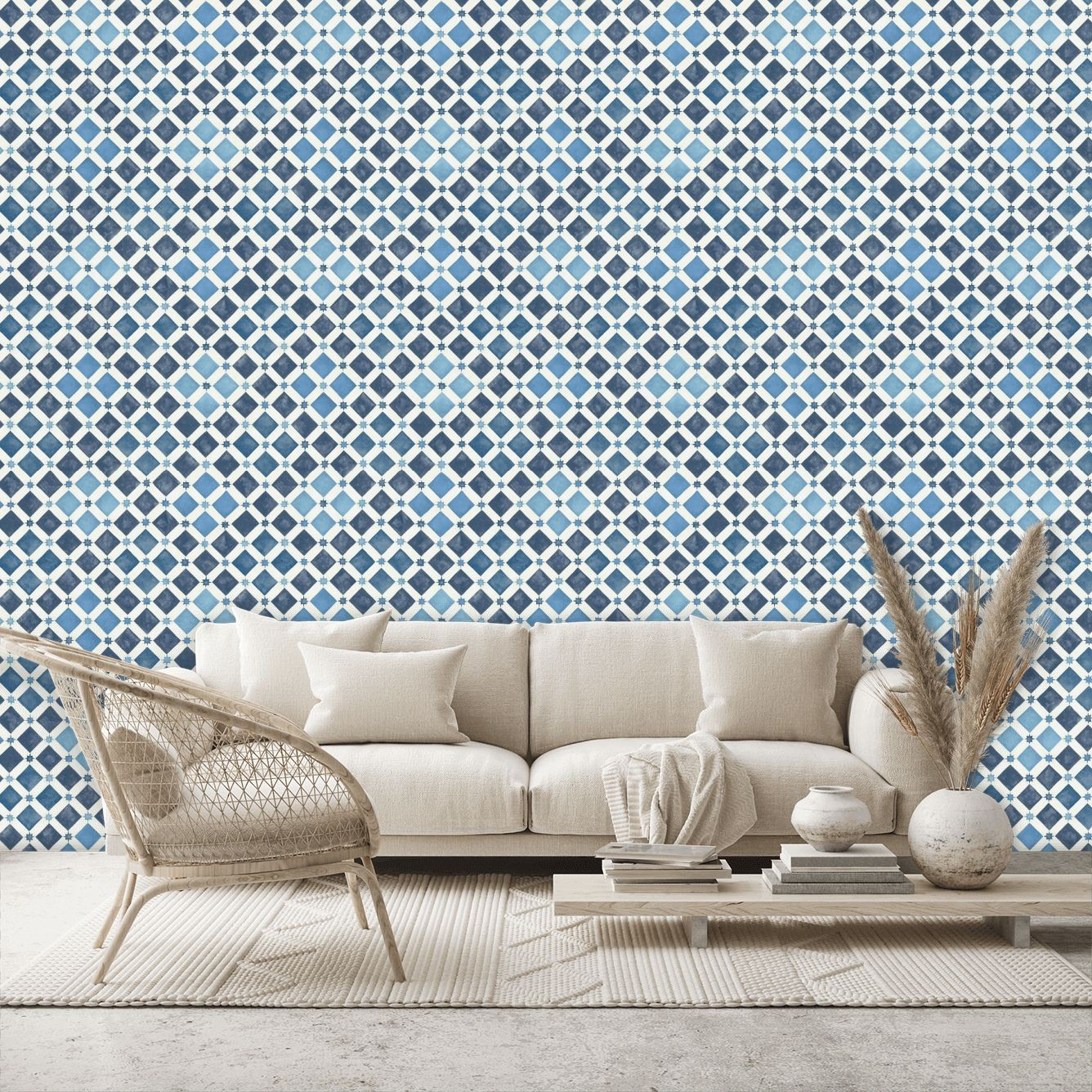 Zellige Wallpaper - China Blue / White - By Cole and Son - 113/11032