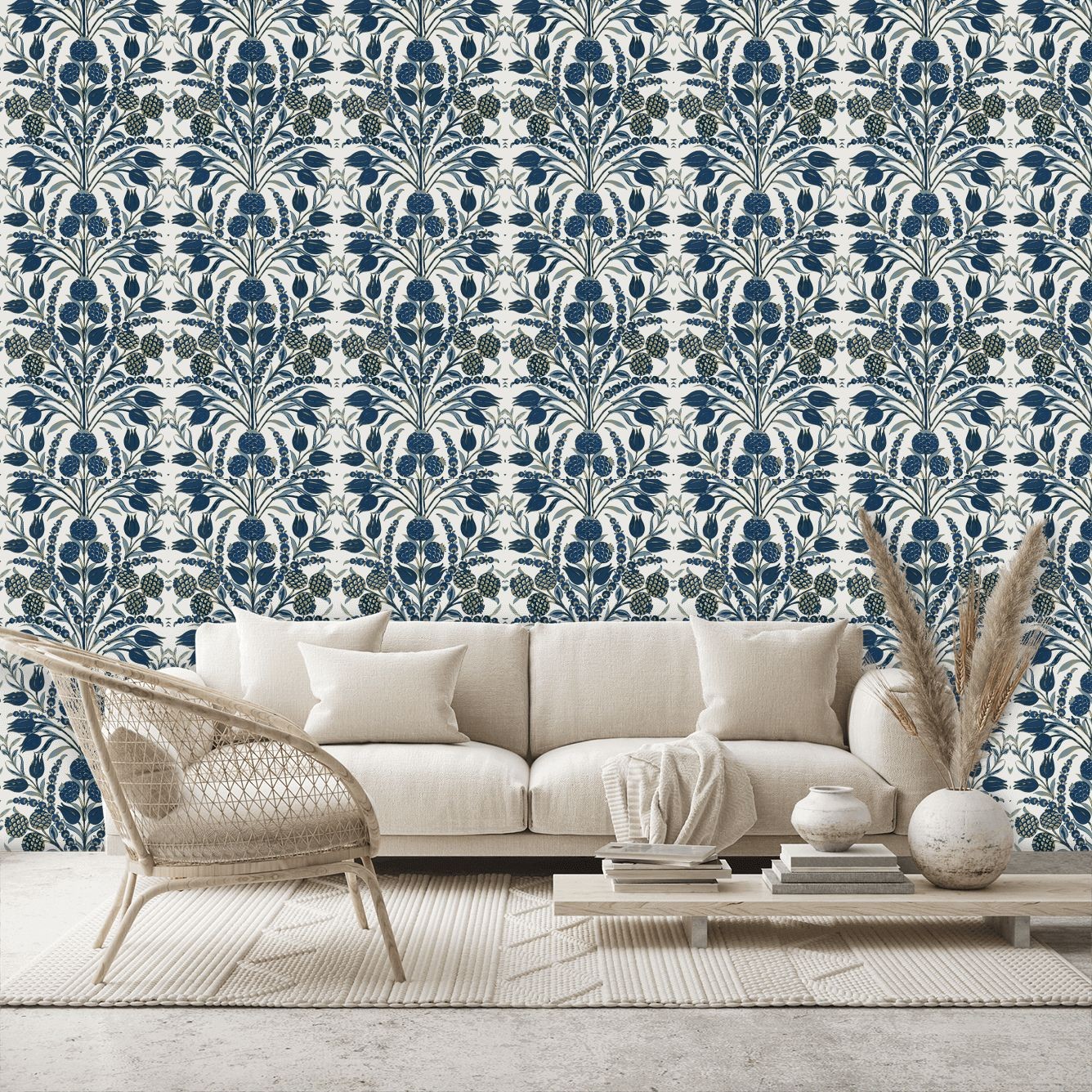 Corneila Wallpaper - Navy - By Thibaut - T72603