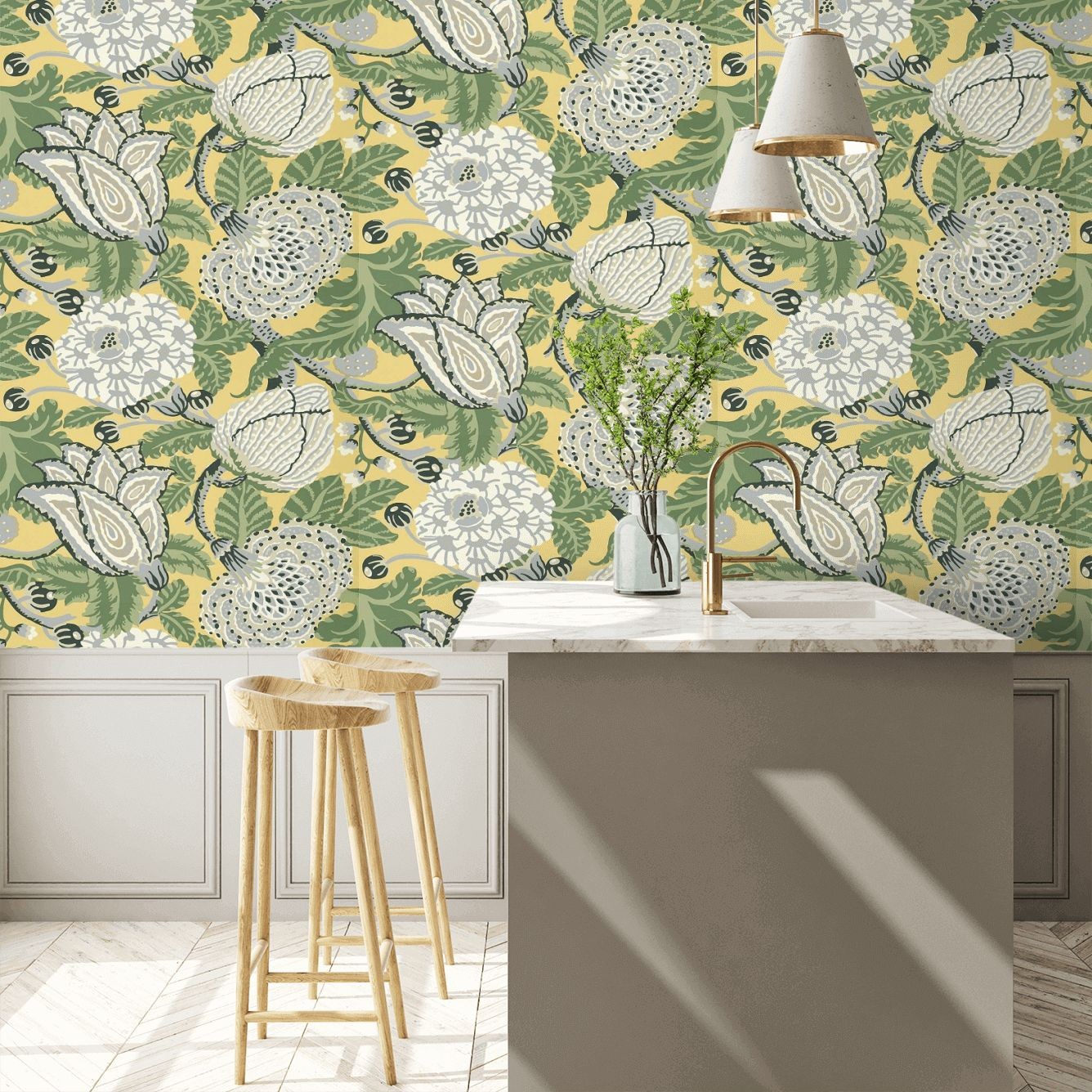 Mitford Wallpaper - Yellow - By Thibaut - T2947