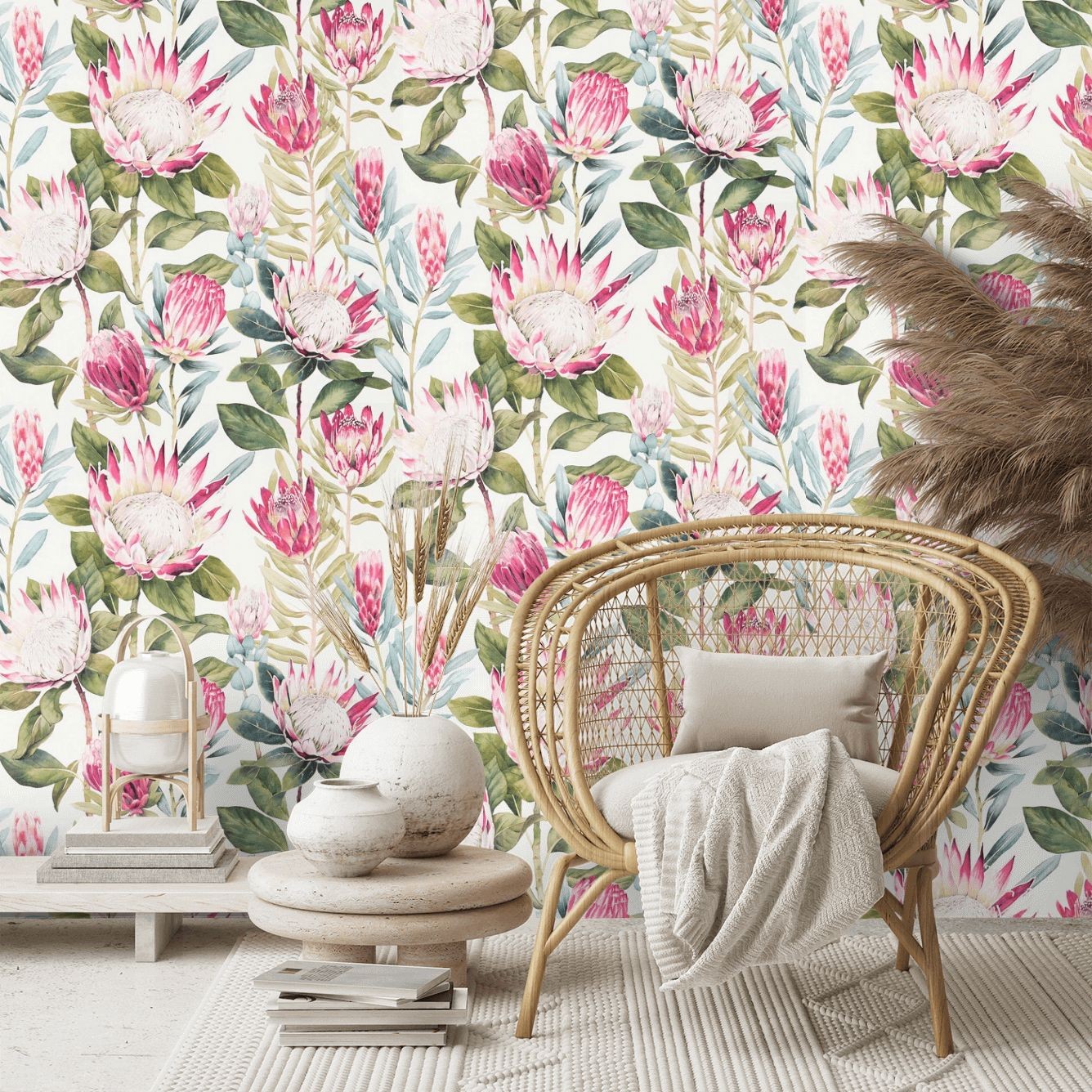 King Protea Wallpaper - Rhodera/Cream - By Sanderson - 216646