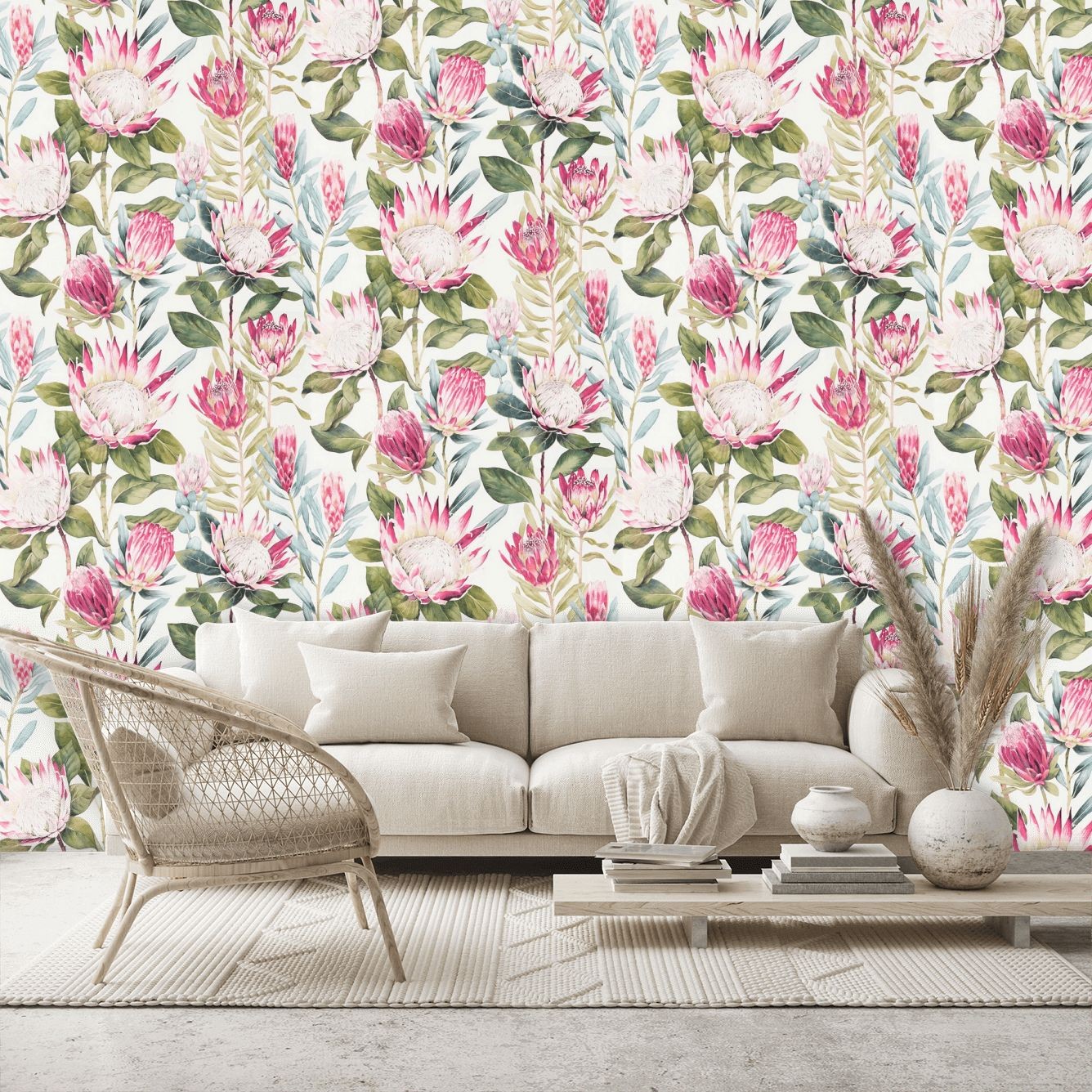 King Protea Wallpaper - Rhodera/Cream - By Sanderson - 216646