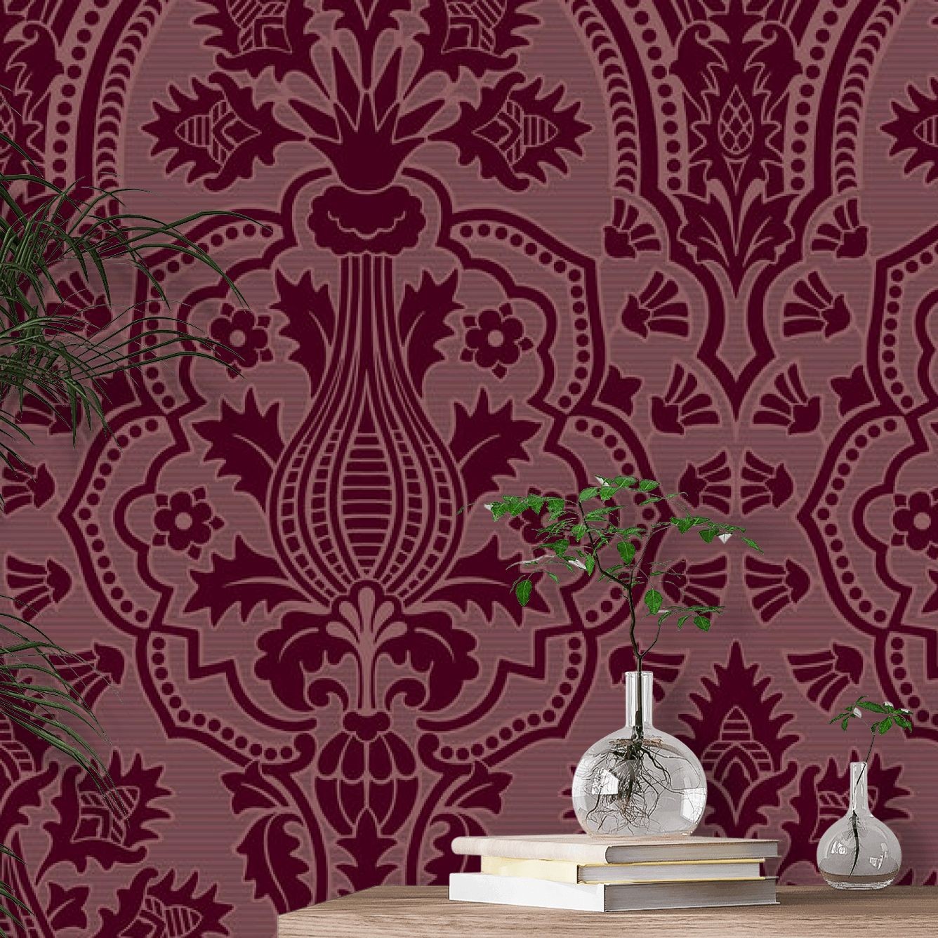 Pugin Palace Flock Wallpaper - Claret - By Cole and Son - 116/9034