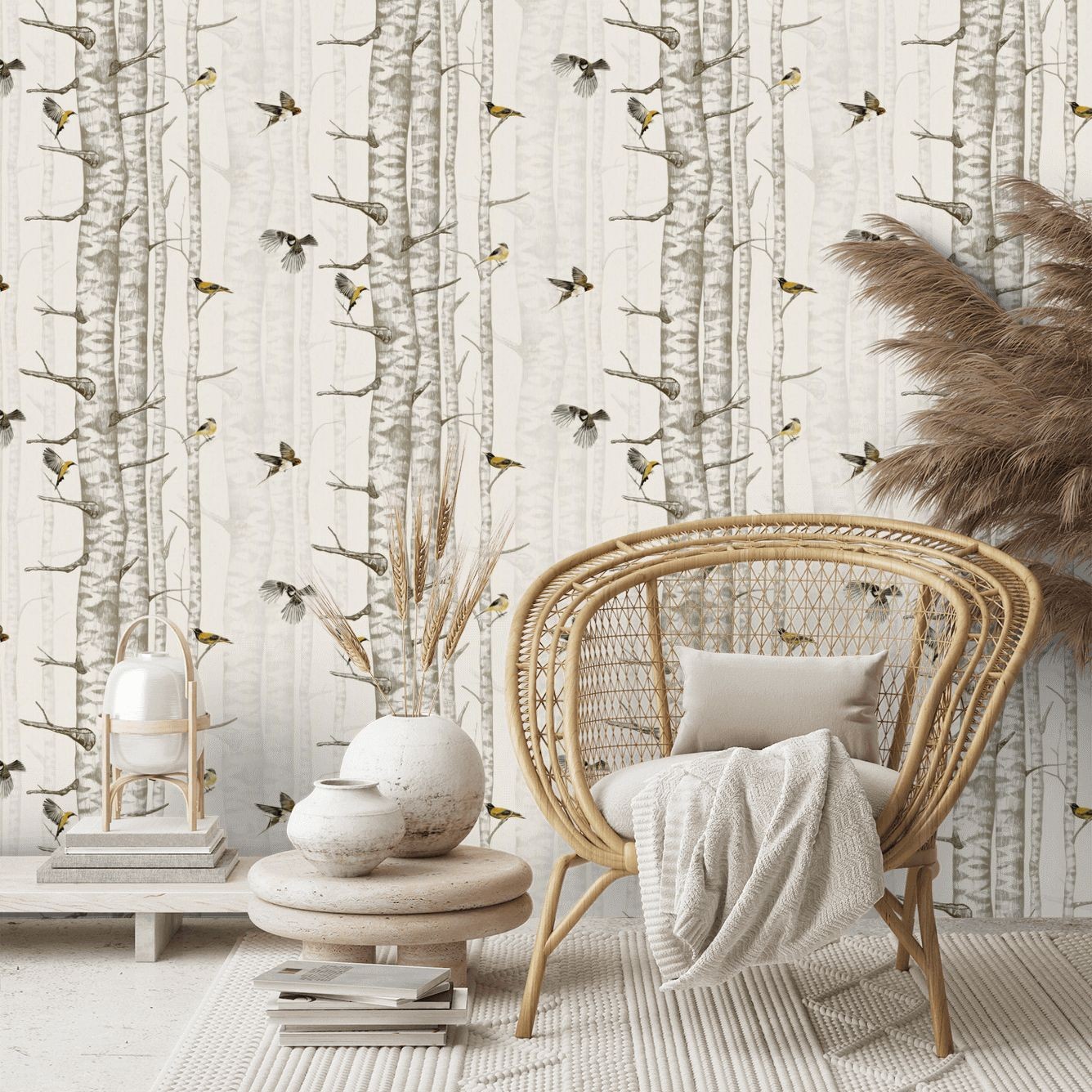 Birch Trees Wallpaper - Beige - By Coordonne - 9500041