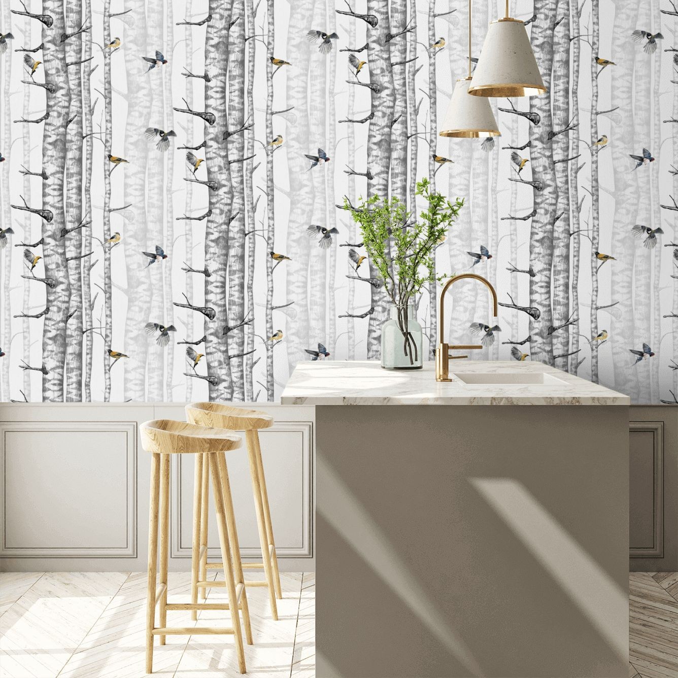 Birch Trees Wallpaper - Grey - By Coordonne - 9500040