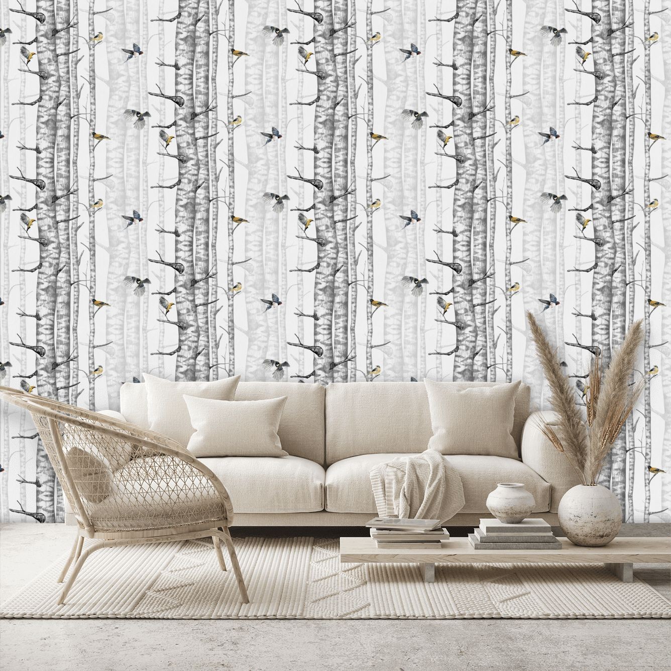 Birch Trees Wallpaper - Grey - By Coordonne - 9500040