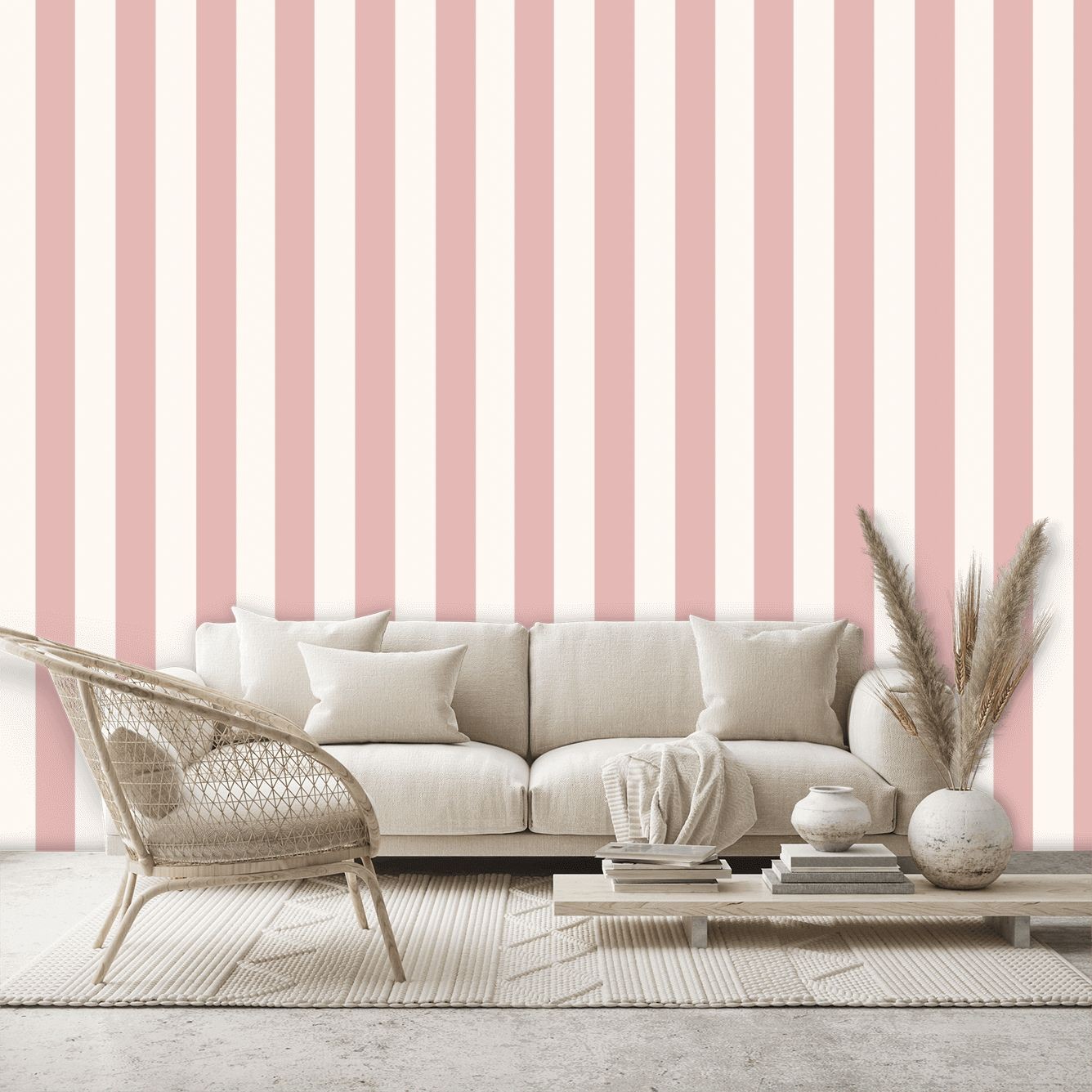 Spalding Stripe Wallpaper - White / Pink - By Ralph Lauren - PRL026/16
