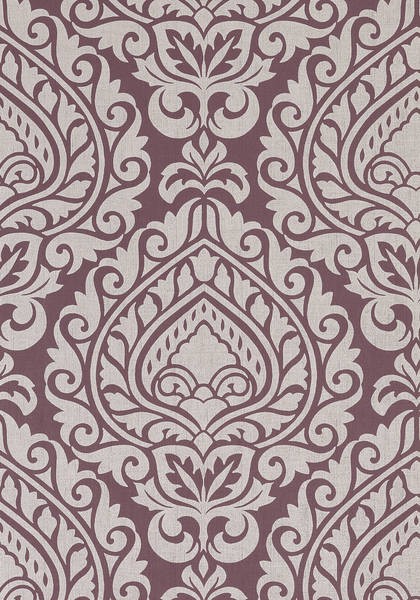 Annette Wallpaper - Metallic Silver on Plum - By Anna French - AT34110