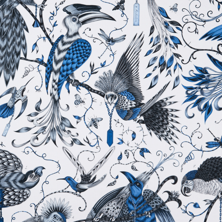 Curtains Clarke and Clarke Audubon Blue Fabric F1108/01
