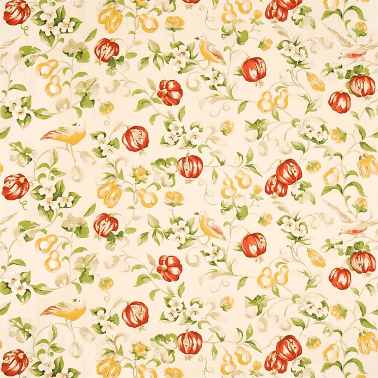 Sanderson Pear & Pomegranate Lemon/Vermillion Fabric