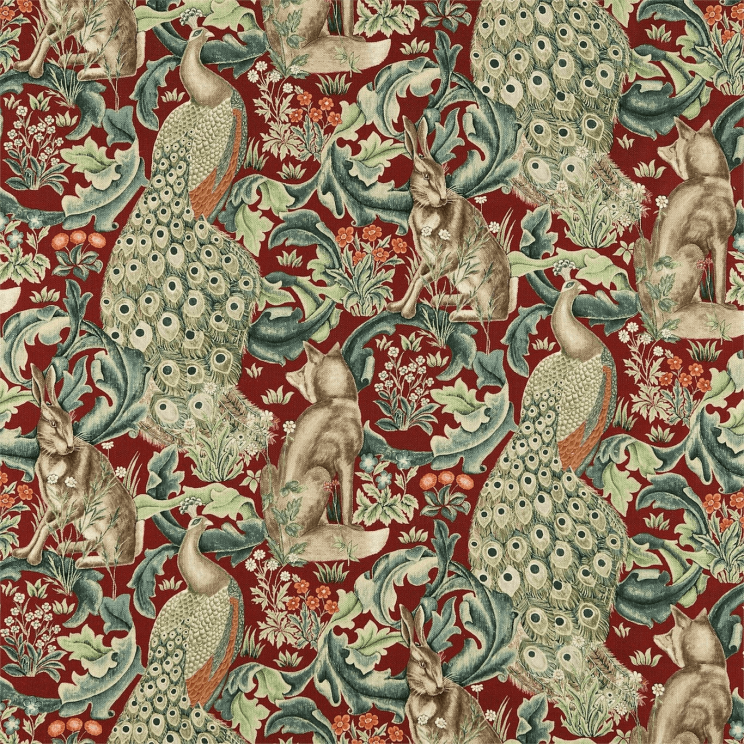 Morris and Co Forest (Viscose/Linen) Red Fabric