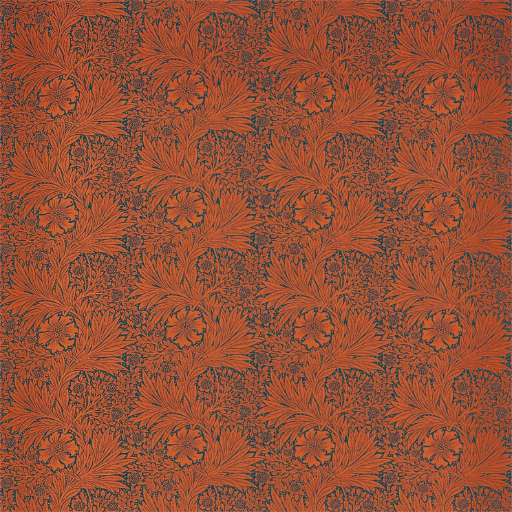 Morris and Co Marigold Navy/Burnt Orange Fabric