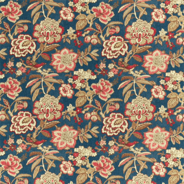 Sanderson Indra Flower Fabric Indigo/Cherry Fabric
