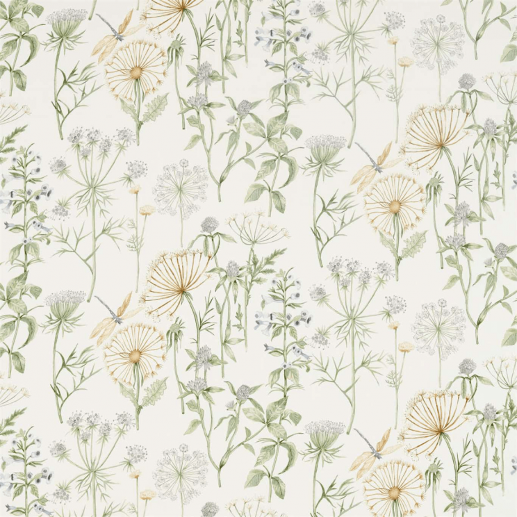 Sanderson Wild Angelica Silver/Spring Leaf Fabric