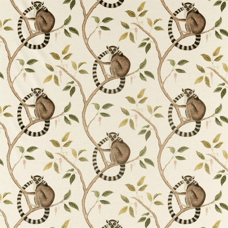 Curtains Sanderson Ringtailed Lemur Olive Fabric 226581