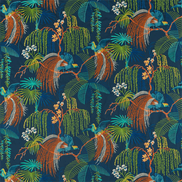 Sanderson Rain Forest Embroidery Tropical Night Fabric