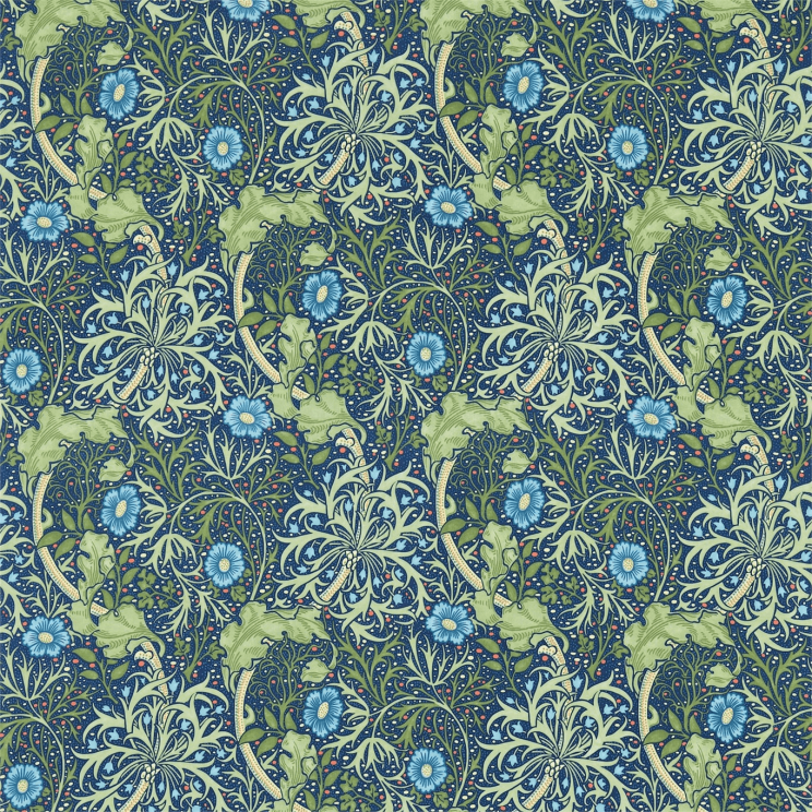 Morris and Co Morris Seaweed Cobalt/Thyme Fabric