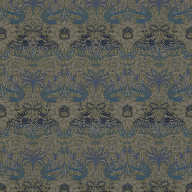 Morris and Co Peacock & Dragon Moss/Prussian Blue Fabric