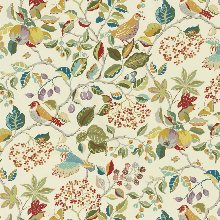 Sanderson Birds & Berries Fabric Rowan Berry Fabric