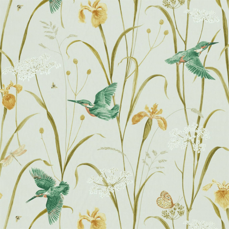 Sanderson Kingfisher & Iris Fabric Teal/Amber Fabric