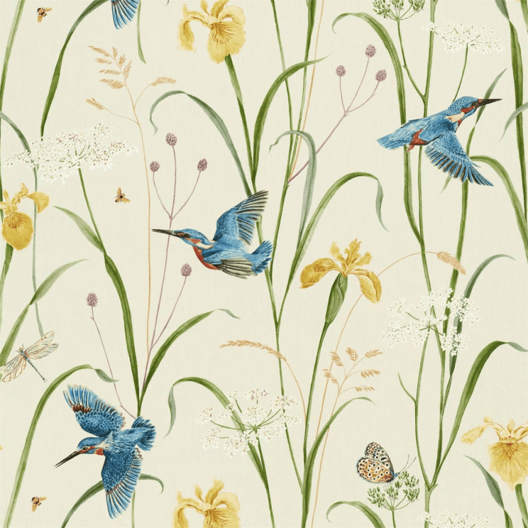 Sanderson Kingfisher & Iris Fabric Azure/Linen Fabric
