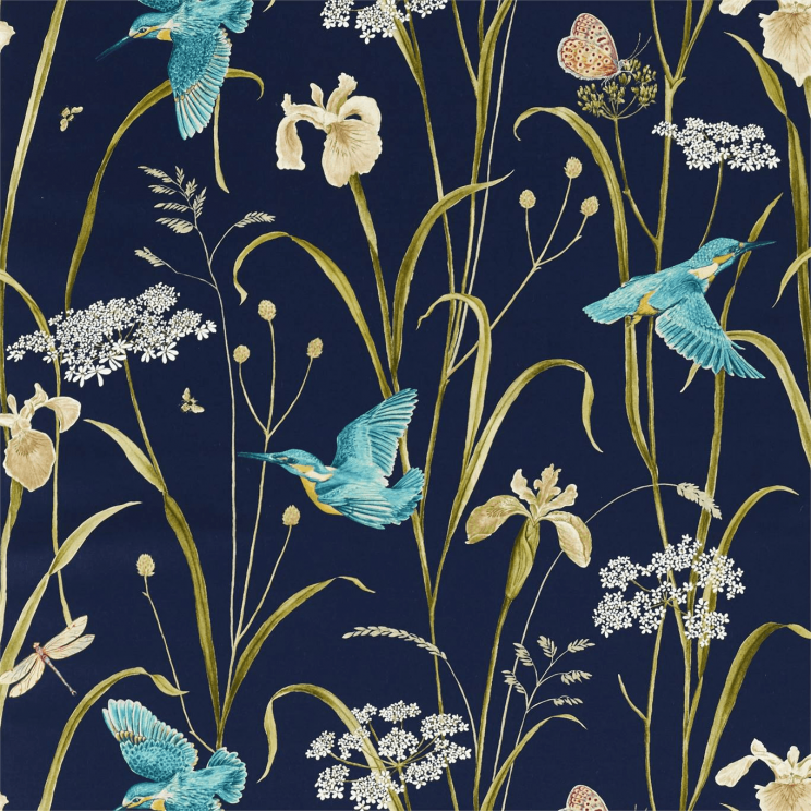 Sanderson Kingfisher & Iris Fabric Navy/Teal Fabric