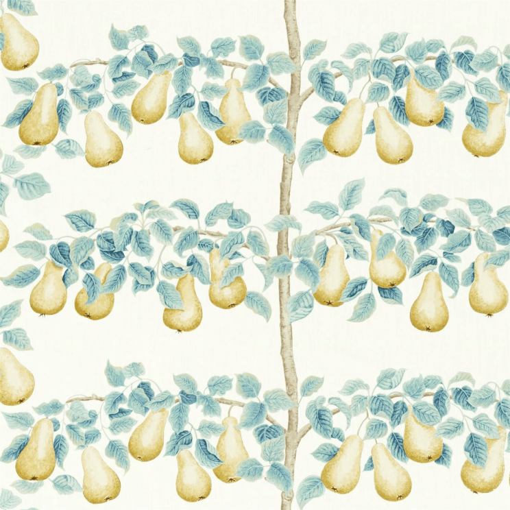 Sanderson Perry Pears Fabric Gold/Aqua Fabric
