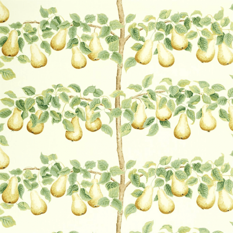 Sanderson Perry Pears Fabric Ochre/Leaf Green Fabric
