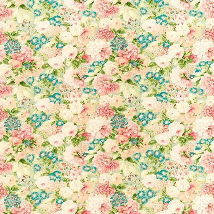 Sanderson Rose & Peony Sage/ Coral Fabric