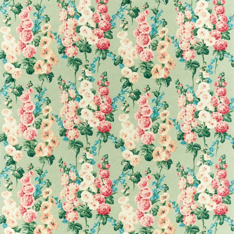 Sanderson Hollyhocks Sage/ Rose Fabric