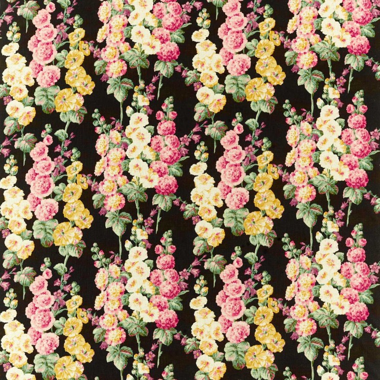 Sanderson Hollyhocks Ebony/ Cerise Fabric