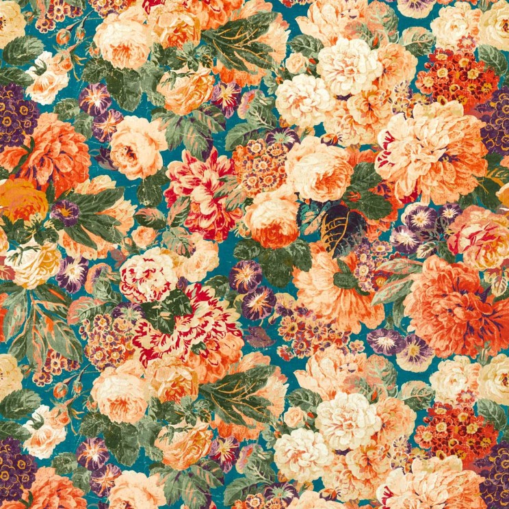 Sanderson Very Rose and Peony Kingfisher/Rowan Berry Fabric