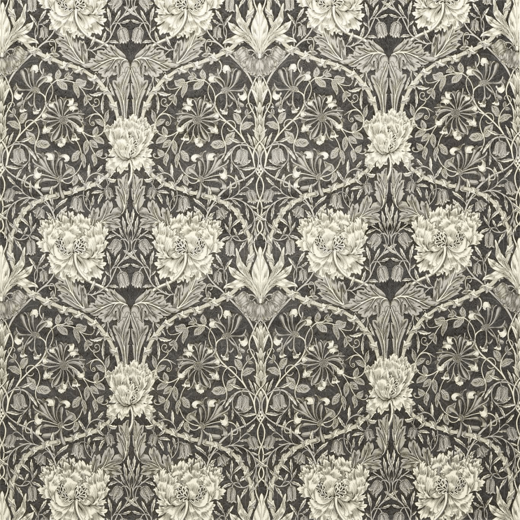 Morris and Co Honeysuckle and Tulip Velvet Fabric Black Walnut/Stone Fabric