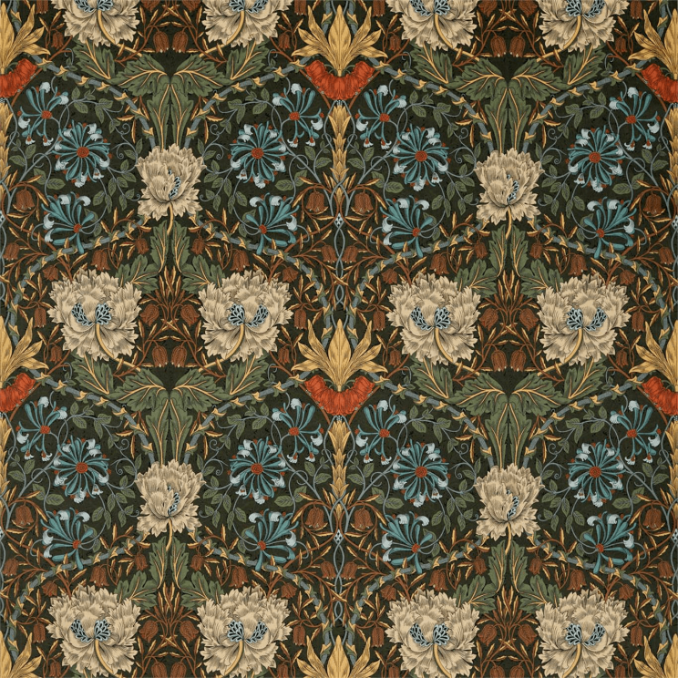 Morris and Co Honeysuckle and Tulip Velvet Fabric Forest/Chestnut Fabric