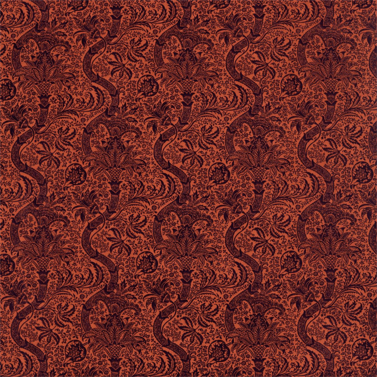 Morris and Co Indian Flock Velvet Fabric Russet/Mulberry Fabric