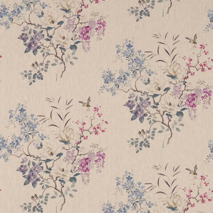 Sanderson Magnolia & Blossom Amethyst/Silver Fabric