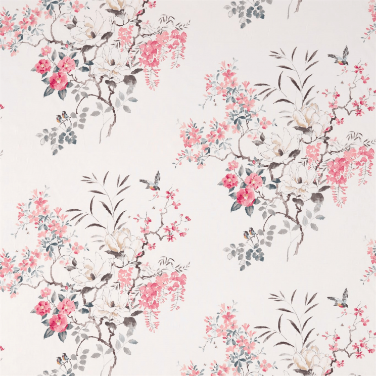 Sanderson Magnolia & Blossom Coral/Silver Fabric