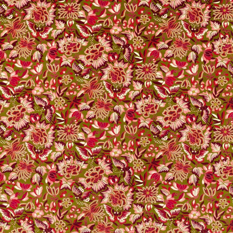 Sanderson Amara Butterfly Olive /Lotus Pink Fabric