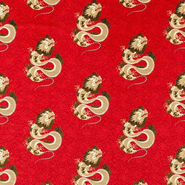 Sanderson Water Dragon Cinnabar Red Fabric