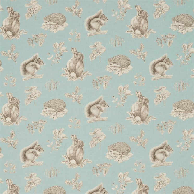 Sanderson Squirrel & Hedgehog Sky Blue/Pebble Fabric