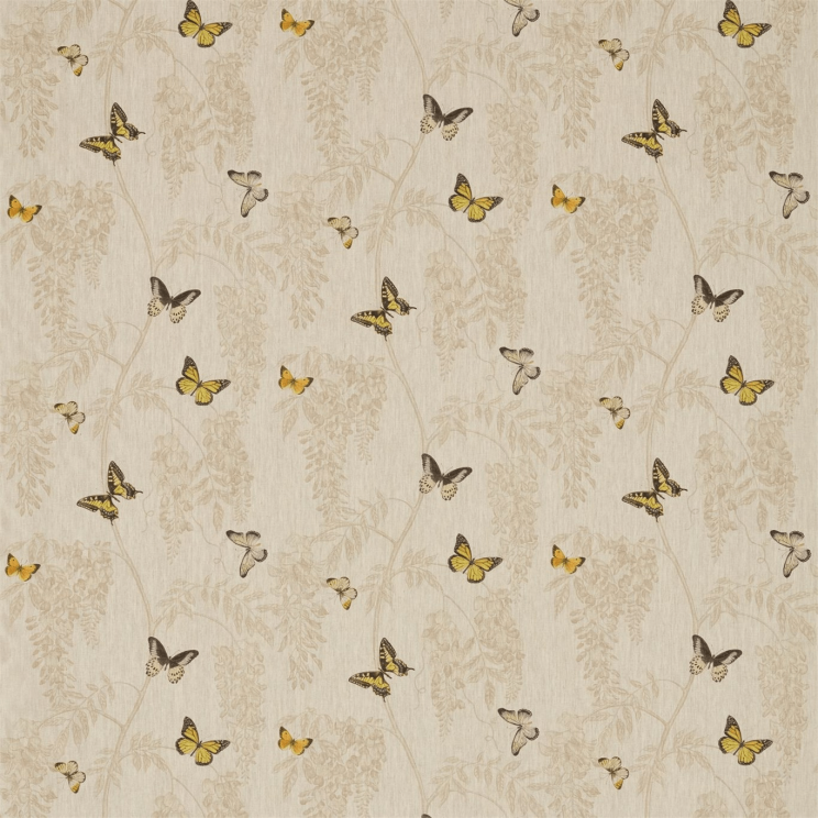 Sanderson Wisteria & Butterfly Linen/Citrus Fabric