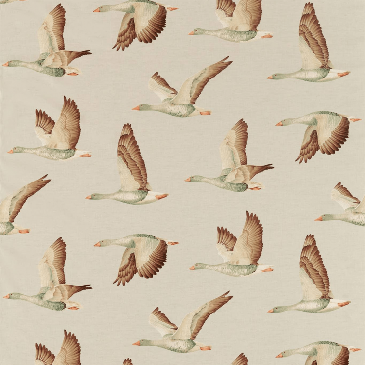 Sanderson Elysian Geese Briarwood/Linen Fabric